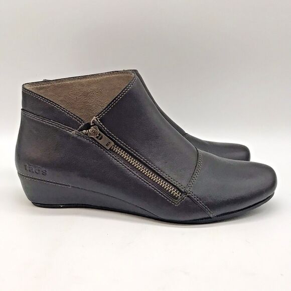 Taos Hideaway Ankle Boots Women's 8 Brown Leather Side Zip Wedge Heel Booties - Picture 1 of 13